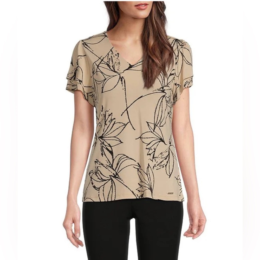 Calvin Klein petite size Matte Knit Jersey short flutter‎ sleeve